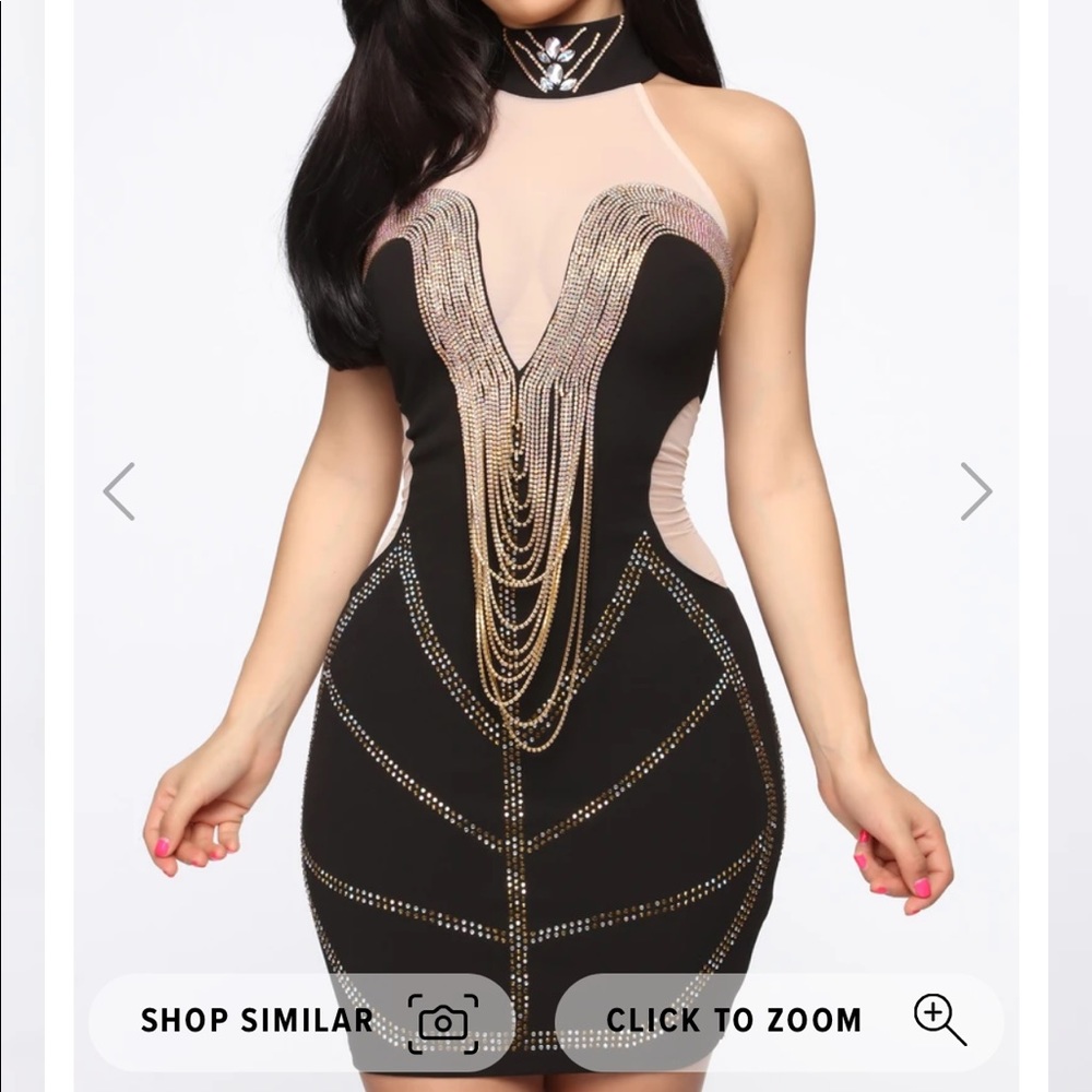 Fashionnova Rhinestone & Mesh Insert Halter Dress